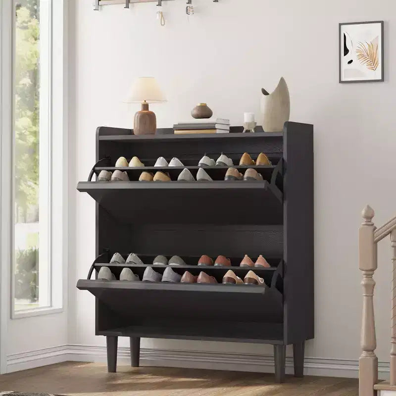 Meuble à chaussures en bois avec 2 tiroirs basculants et étagère réglable pour entrée, couloir, salon