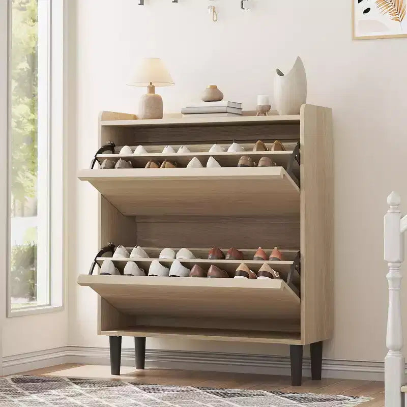 Meuble à chaussures en bois avec 2 tiroirs basculants et étagère réglable pour entrée, couloir, salon