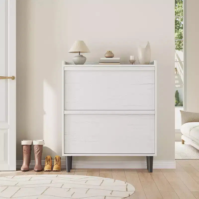 Meuble à chaussures en bois avec 2 tiroirs basculants et étagère réglable pour entrée, couloir, salon