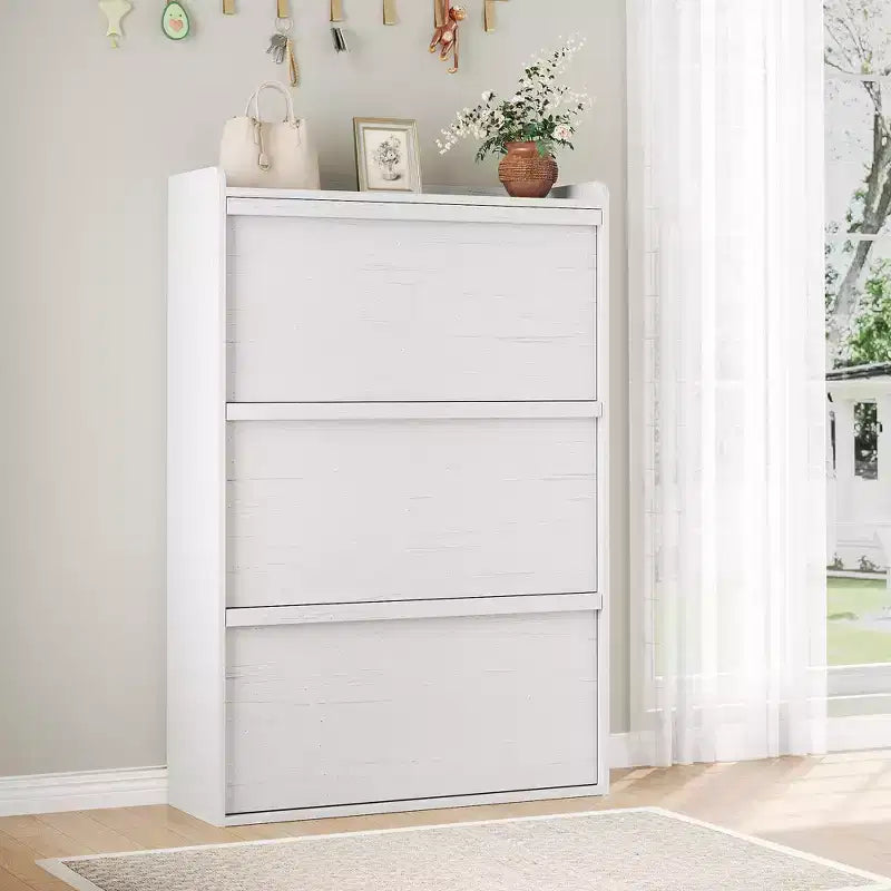 Meuble à chaussures en bois avec 2 tiroirs basculants et étagère réglable pour entrée, couloir, salon