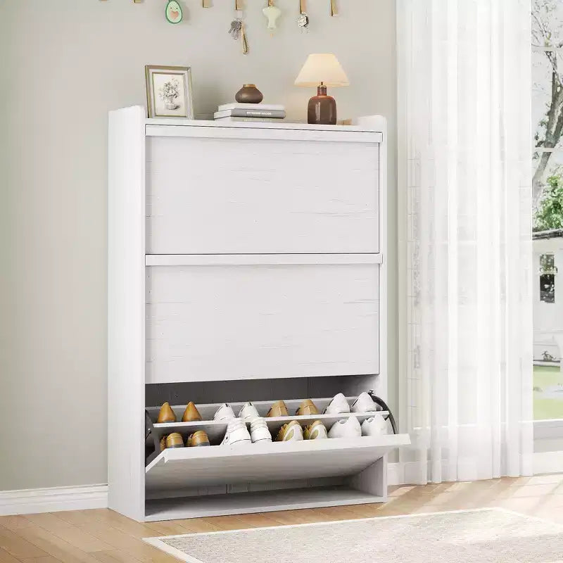 Meuble à chaussures en bois avec 2 tiroirs basculants et étagère réglable pour entrée, couloir, salon