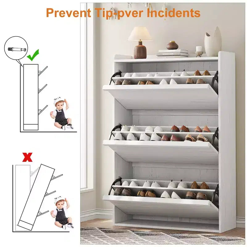 Meuble à chaussures en bois avec 2 tiroirs basculants et étagère réglable pour entrée, couloir, salon