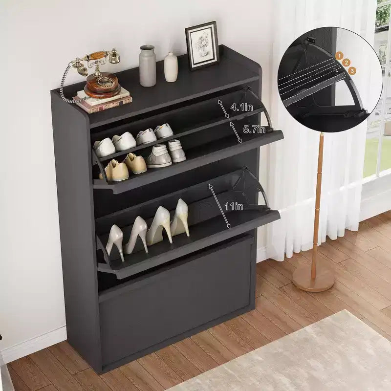 Meuble à chaussures en bois avec 2 tiroirs basculants et étagère réglable pour entrée, couloir, salon