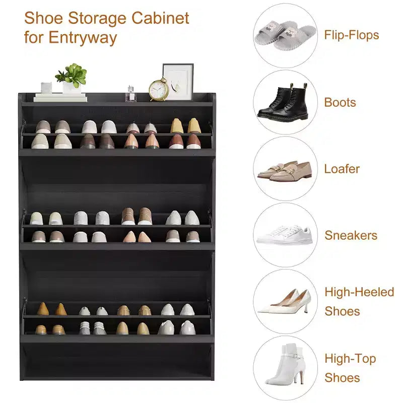 Meuble à chaussures en bois avec 2 tiroirs basculants et étagère réglable pour entrée, couloir, salon