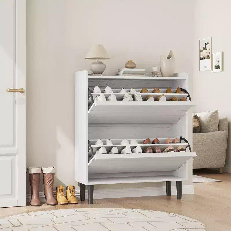 Meuble à chaussures en bois avec 2 tiroirs basculants et étagère réglable pour entrée, couloir, salon