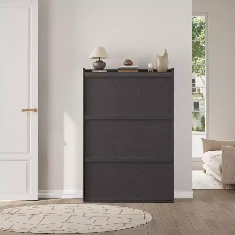 Meuble à chaussures en bois avec 2 tiroirs basculants et étagère réglable pour entrée, couloir, salon