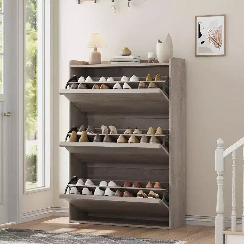 Meuble à chaussures en bois avec 2 tiroirs basculants et étagère réglable pour entrée, couloir, salon