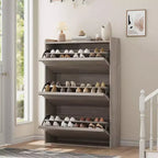 Meuble à chaussures en bois avec 2 tiroirs basculants et étagère réglable pour entrée, couloir, salon