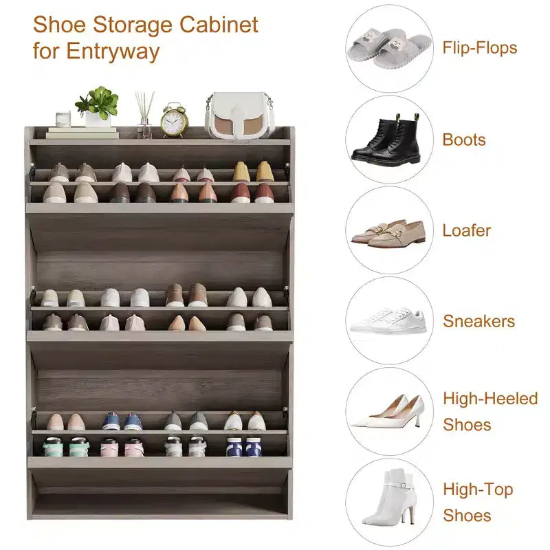 Meuble à chaussures en bois avec 2 tiroirs basculants et étagère réglable pour entrée, couloir, salon