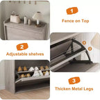Meuble à chaussures en bois avec 2 tiroirs basculants et étagère réglable pour entrée, couloir, salon