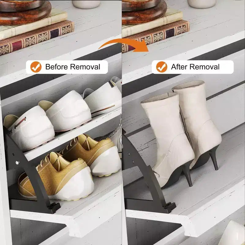 Meuble à chaussures en bois avec 2 tiroirs basculants et étagère réglable pour entrée, couloir, salon