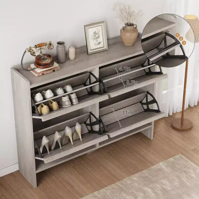 Meuble à chaussures en bois avec 2 tiroirs basculants et étagère réglable pour entrée, couloir, salon