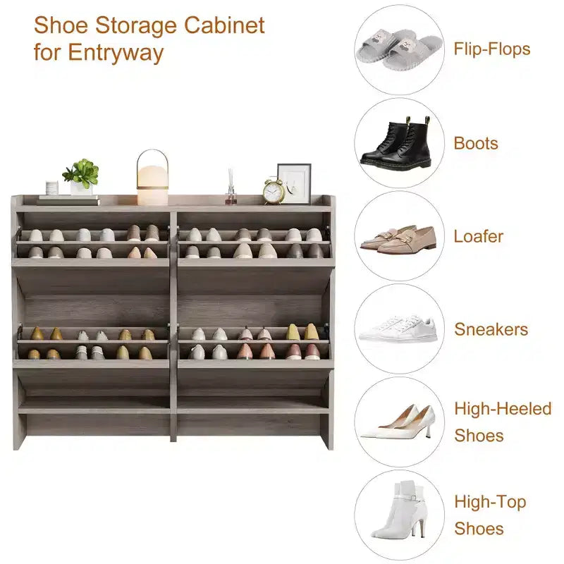 Meuble à chaussures en bois avec 2 tiroirs basculants et étagère réglable pour entrée, couloir, salon