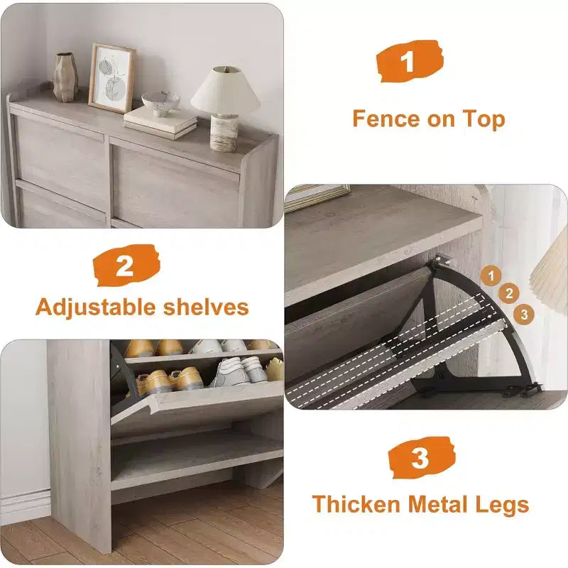 Meuble à chaussures en bois avec 2 tiroirs basculants et étagère réglable pour entrée, couloir, salon