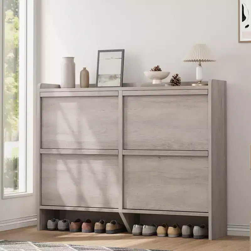 Meuble à chaussures en bois avec 2 tiroirs basculants et étagère réglable pour entrée, couloir, salon