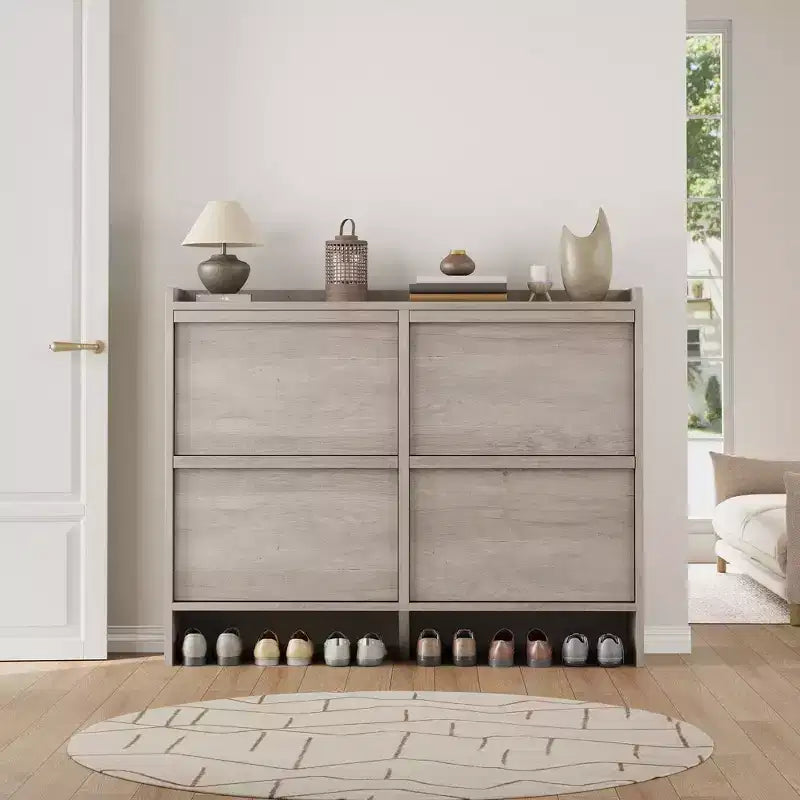 Meuble à chaussures en bois avec 2 tiroirs basculants et étagère réglable pour entrée, couloir, salon