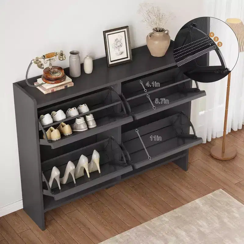 Meuble à chaussures en bois avec 2 tiroirs basculants et étagère réglable pour entrée, couloir, salon