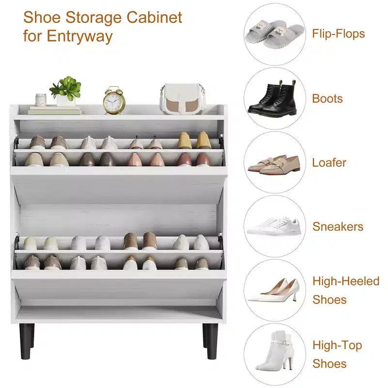 Meuble à chaussures en bois avec 2 tiroirs basculants et étagère réglable pour entrée, couloir, salon