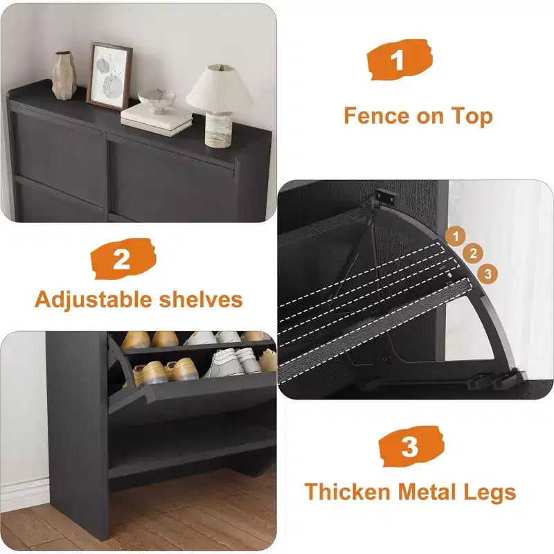 Meuble à chaussures en bois avec 2 tiroirs basculants et étagère réglable pour entrée, couloir, salon