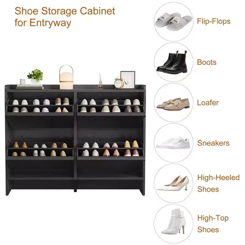 Meuble à chaussures en bois avec 2 tiroirs basculants et étagère réglable pour entrée, couloir, salon