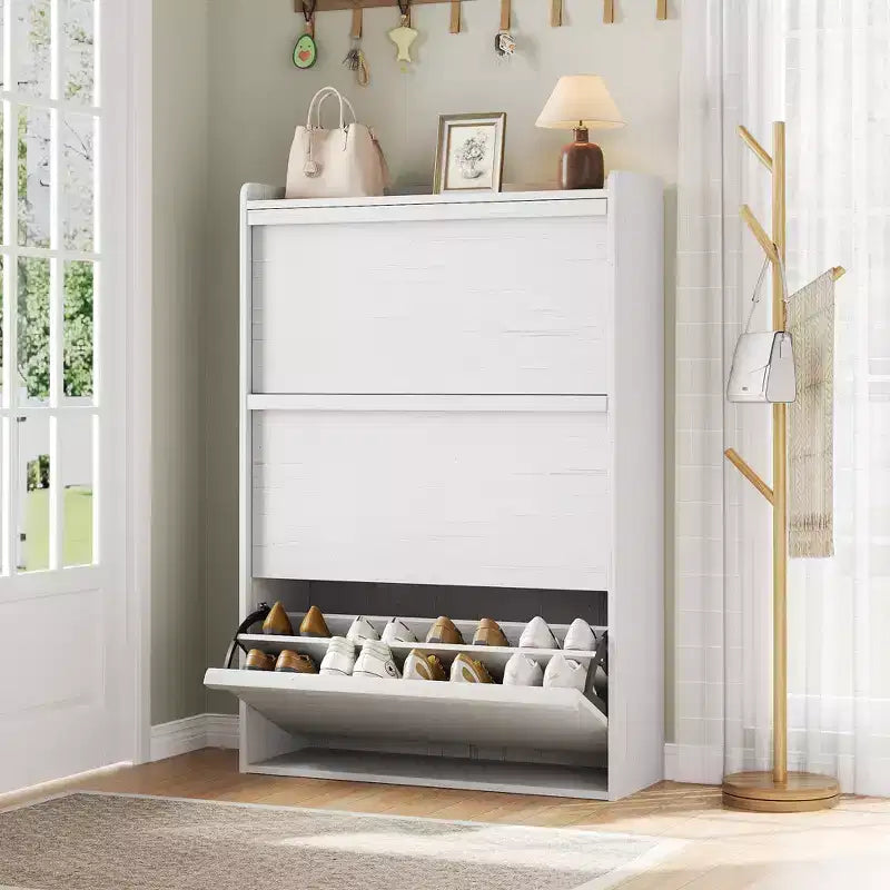 Meuble à chaussures en bois avec 2 tiroirs basculants et étagère réglable pour entrée, couloir, salon