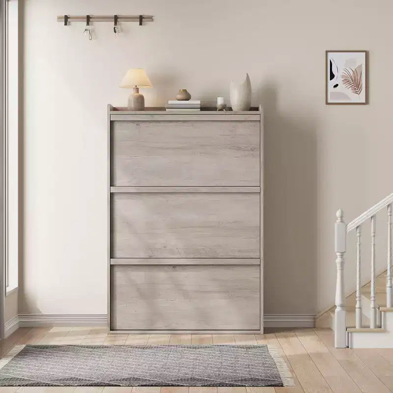 Meuble à chaussures en bois avec 2 tiroirs basculants et étagère réglable pour entrée, couloir, salon