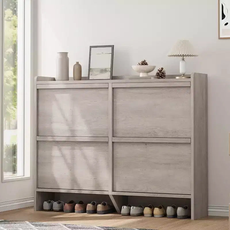 Meuble à chaussures en bois avec 2 tiroirs basculants et étagère réglable pour entrée, couloir, salon