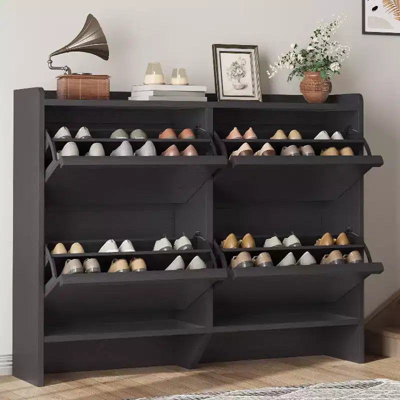 Meuble à chaussures en bois avec 2 tiroirs basculants et étagère réglable pour entrée, couloir, salon