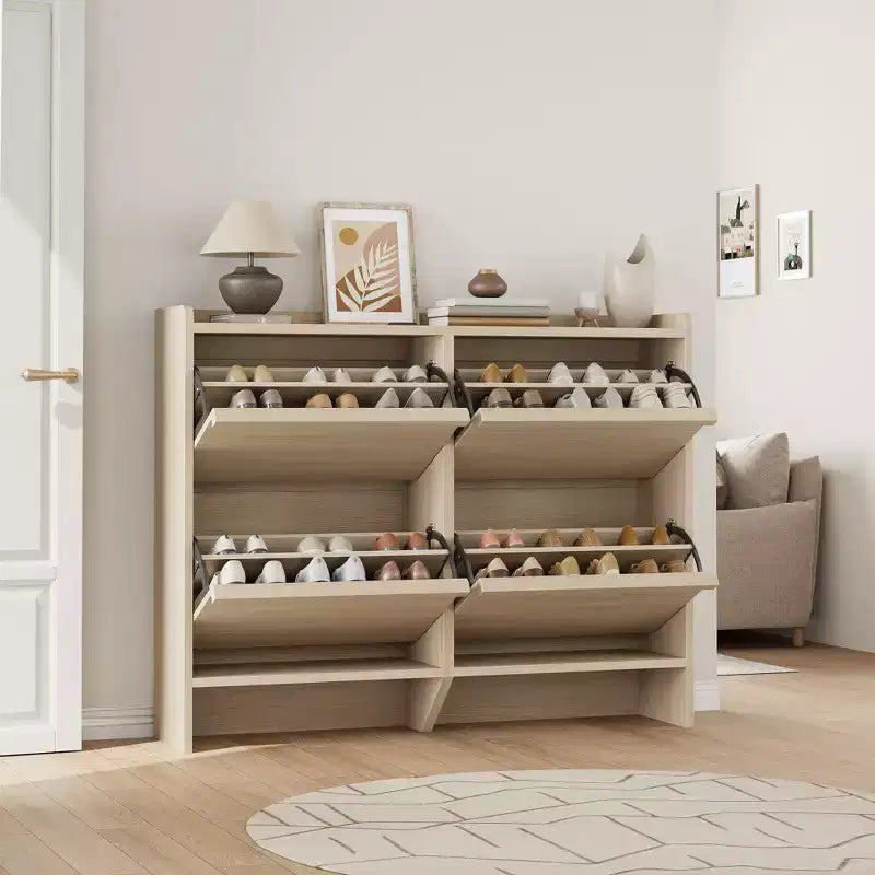 Meuble à chaussures en bois avec 2 tiroirs basculants et étagère réglable pour entrée, couloir, salon