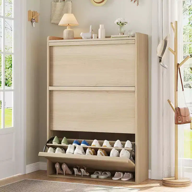 Meuble à chaussures en bois avec 2 tiroirs basculants et étagère réglable pour entrée, couloir, salon