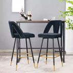 Tabourets de bar en velours avec dossier et repose-pieds, chaises de cuisine rembourrées, tabourets de comptoir à large coussin pour café-bar, 28 noirs