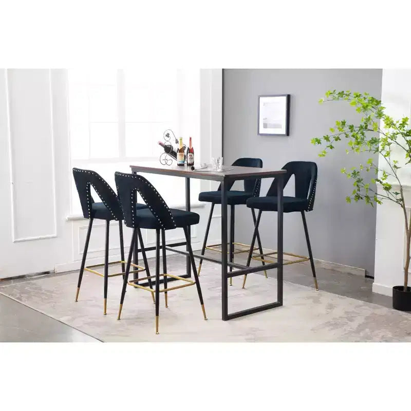 Tabourets de bar en velours avec dossier et repose-pieds, chaises de cuisine rembourrées, tabourets de comptoir à large coussin pour café-bar, 28 noirs