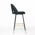 Tabourets de bar en velours avec dossier et repose-pieds, chaises de cuisine rembourrées, tabourets de comptoir à large coussin pour café-bar, 28 noirs