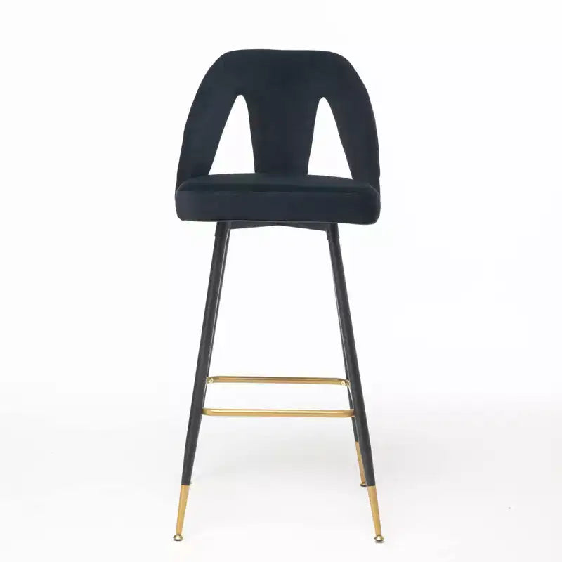 Tabourets de bar en velours avec dossier et repose-pieds, chaises de cuisine rembourrées, tabourets de comptoir à large coussin pour café-bar, 28 noirs