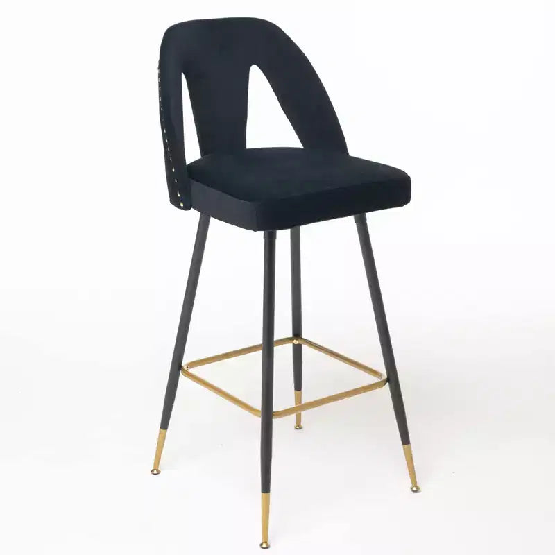 Tabourets de bar en velours avec dossier et repose-pieds, chaises de cuisine rembourrées, tabourets de comptoir à large coussin pour café-bar, 28 noirs