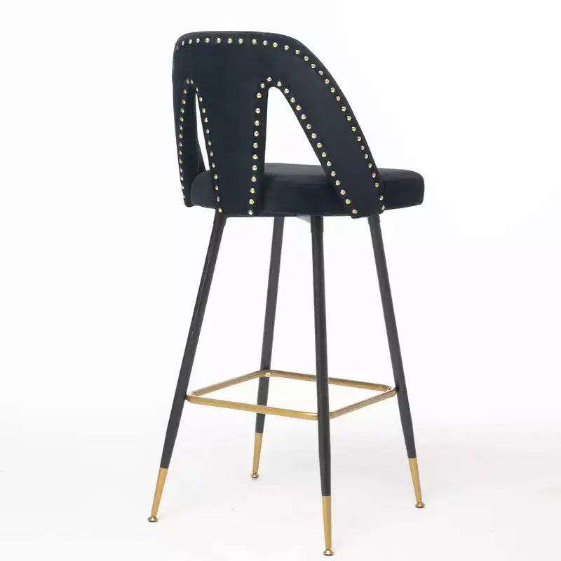 Tabourets de bar en velours avec dossier et repose-pieds, chaises de cuisine rembourrées, tabourets de comptoir à large coussin pour café-bar, 28 noirs