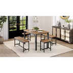 Table à manger extensible avec 2 chaises et 2 bancs, Table de salle à manger de cuisine pour 4 à 6 personnes, Table de petit-déjeuner peu encombrante