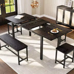 Table à manger extensible avec 2 chaises et 2 bancs, Table de salle à manger de cuisine pour 4 à 6 personnes, Table de petit-déjeuner peu encombrante