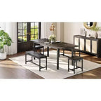 Table à manger extensible avec 2 chaises et 2 bancs, Table de salle à manger de cuisine pour 4 à 6 personnes, Table de petit-déjeuner peu encombrante