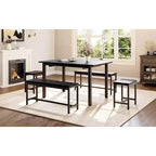 Table à manger extensible avec 2 chaises et 2 bancs, Table de salle à manger de cuisine pour 4 à 6 personnes, Table de petit-déjeuner peu encombrante