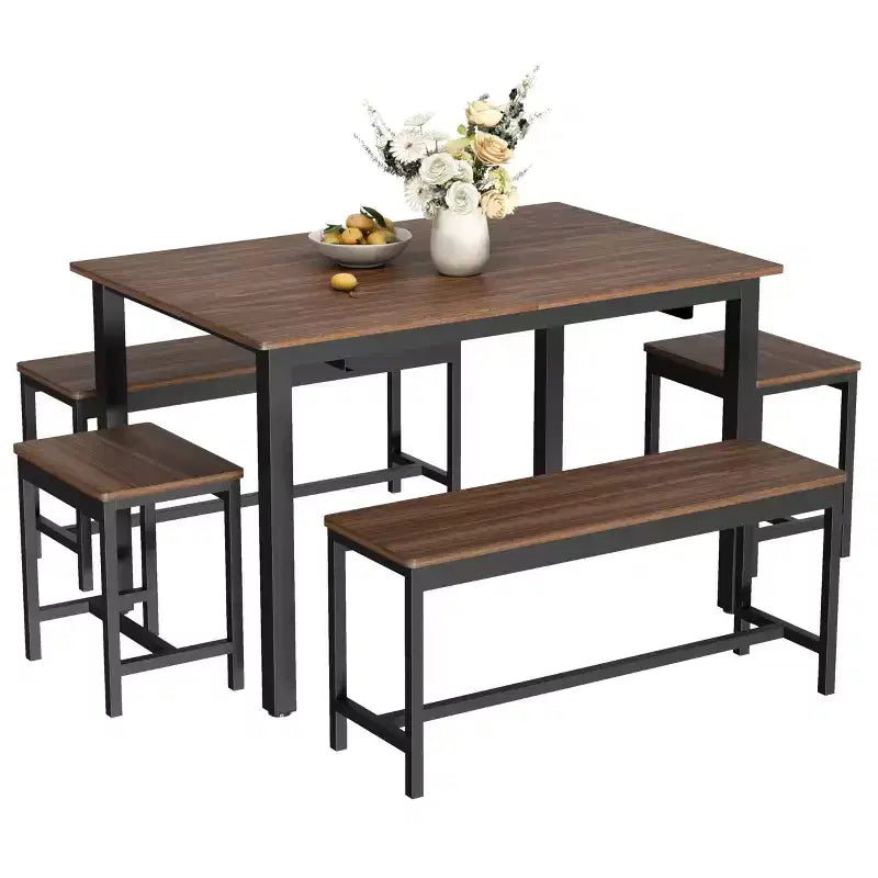 Table à manger extensible avec 2 chaises et 2 bancs, Table de salle à manger de cuisine pour 4 à 6 personnes, Table de petit-déjeuner peu encombrante