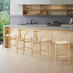 MAYEERTY Natural Fully Assembled Wishbone Weave Bar Stool - Modern & Sturdy for Kitchen Island