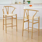 Tabouret de bar en teck tressé en Y, entièrement assemblé – Moderne et robuste pour îlot de cuisine