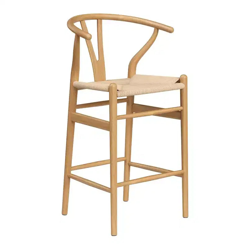 Tabouret de bar en teck tressé en Y, entièrement assemblé – Moderne et robuste pour îlot de cuisine