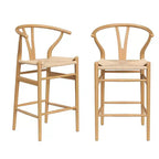 Tabouret de bar en teck tressé en Y, entièrement assemblé – Moderne et robuste pour îlot de cuisine