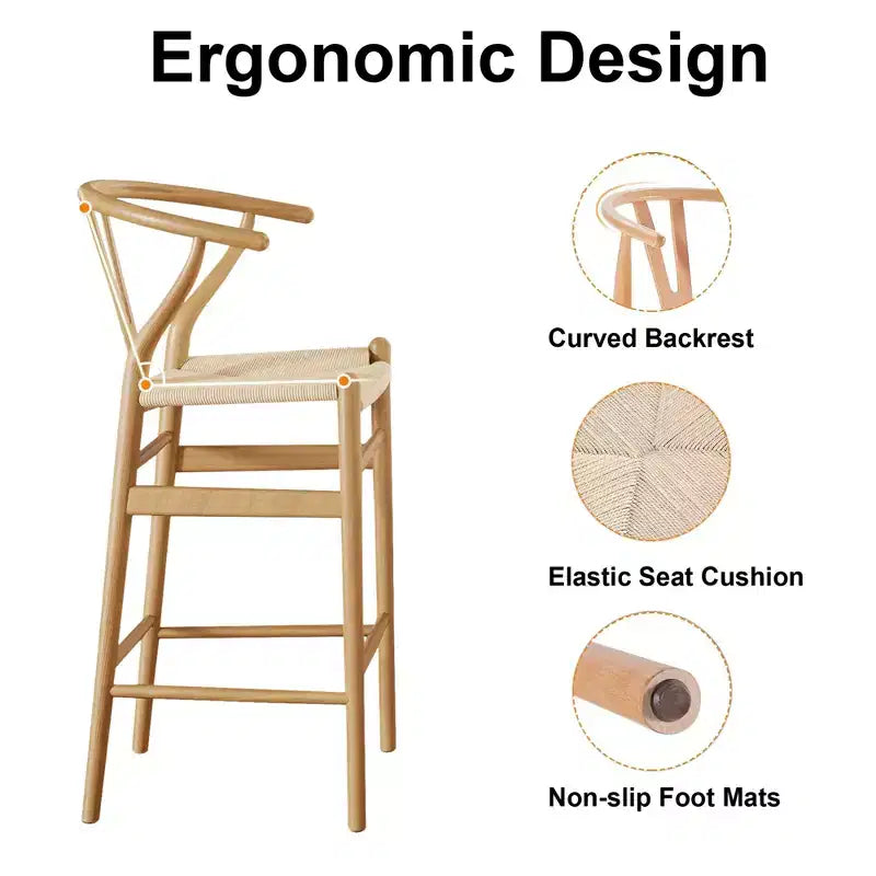 Tabouret de bar en teck tressé en Y, entièrement assemblé – Moderne et robuste pour îlot de cuisine