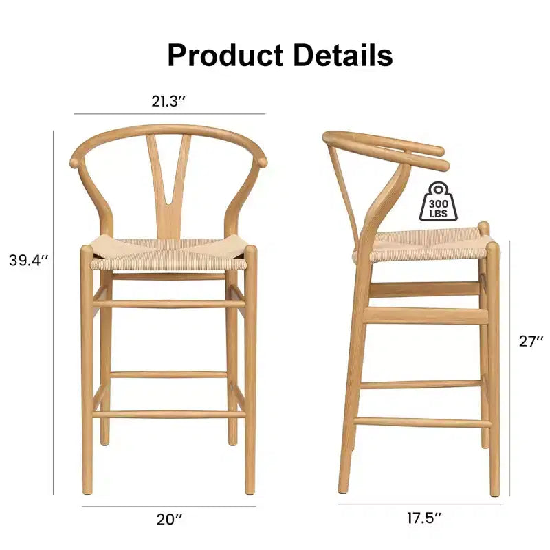 Tabouret de bar en teck tressé en Y, entièrement assemblé – Moderne et robuste pour îlot de cuisine