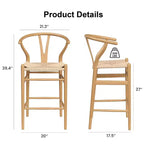 Tabouret de bar en teck tressé en Y, entièrement assemblé – Moderne et robuste pour îlot de cuisine