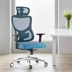 Chaise de bureau ergonomique en maille - Avec appui-tête, support lombaire réglable et accoudoirs 3D (bleue)