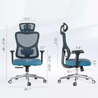 Chaise de bureau ergonomique en maille - Avec appui-tête, support lombaire réglable et accoudoirs 3D (bleue)
